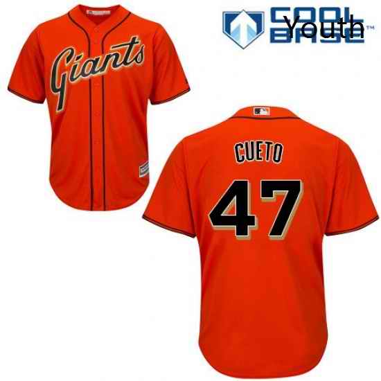 Youth Majestic San Francisco Giants 47 Johnny Cueto Authentic Orange Alternate Cool Base MLB Jersey